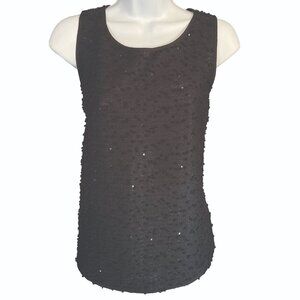Ann Taylor Petite black sparkle sleeveless top, size small